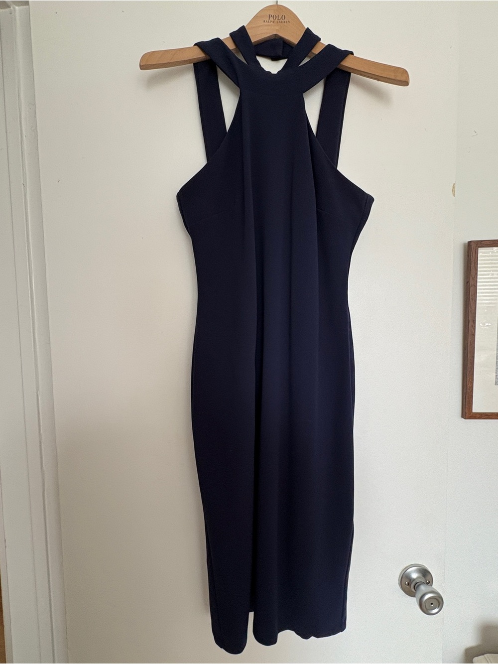 bebe Navy Halter Midi Dress with multi Straps